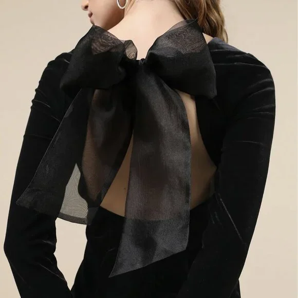 NWT Lulus Captivating Muse Black Velvet Tie-Back Mini Dress - Picture 4 of 8